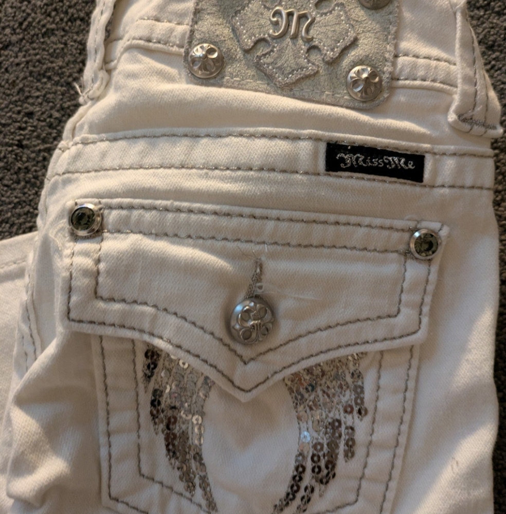 White Jeans with Silver Sequin Detail - Picture 2 of 5